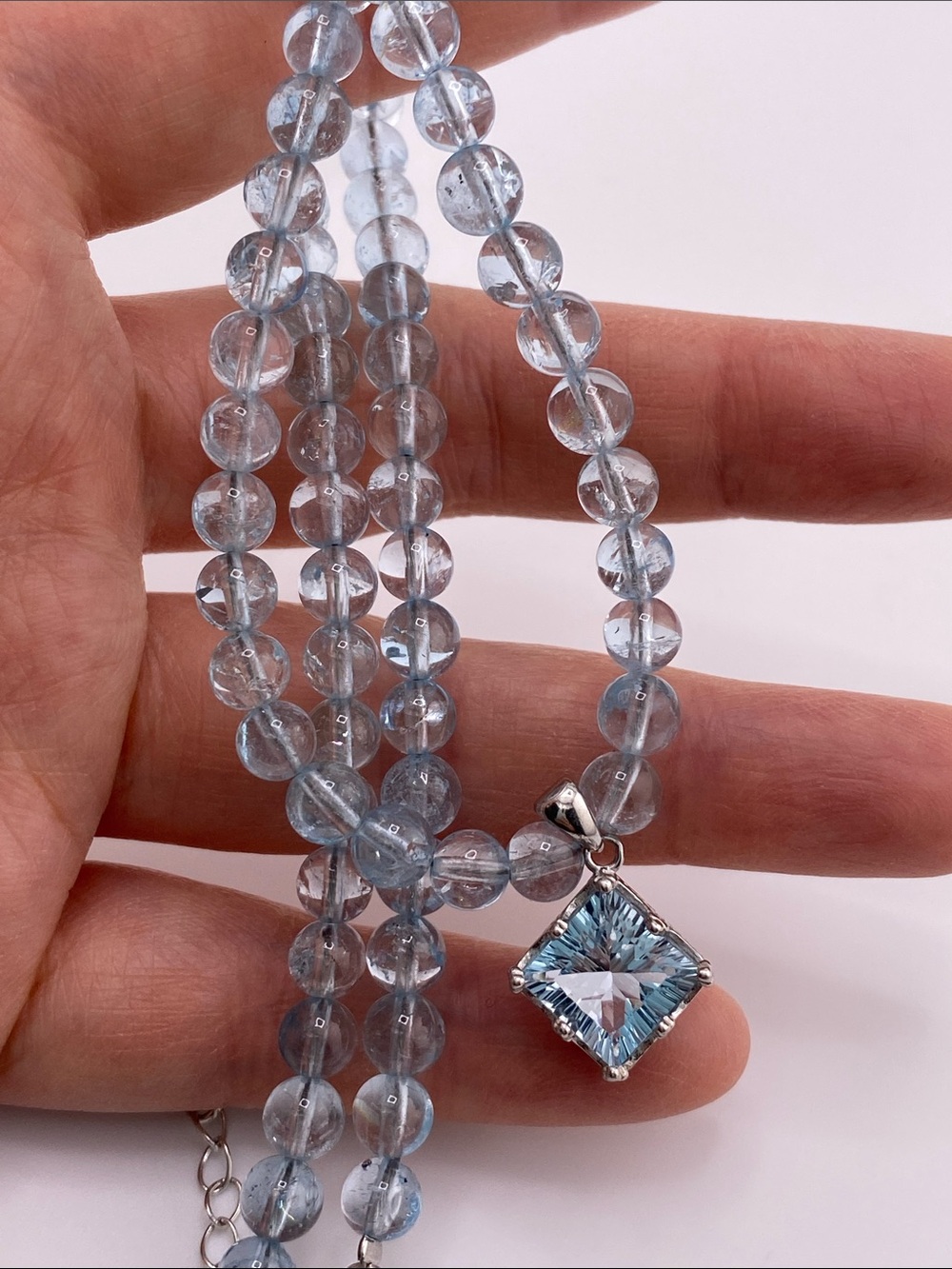 Light Blue Topaz Beaded Necklace - The Gem Studio - Picture 7 of 9